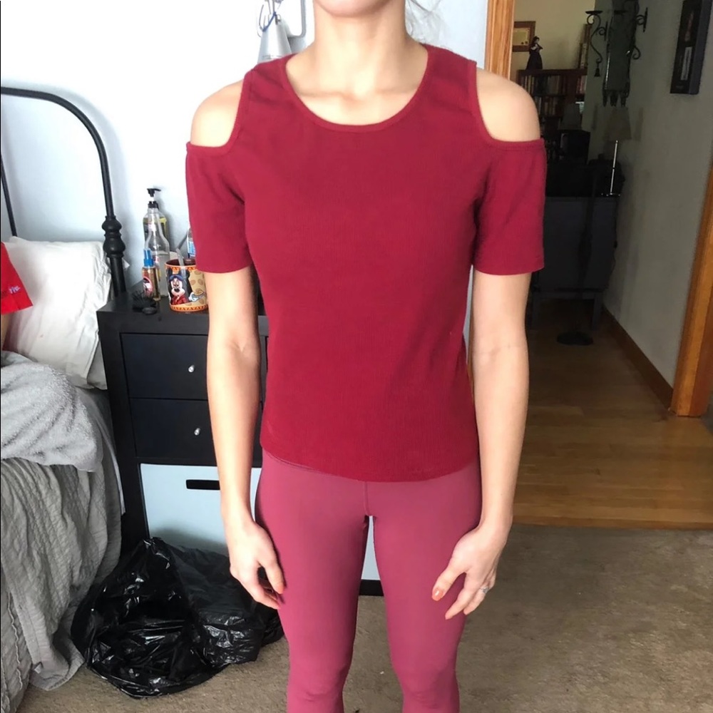 Shoulder peek burgundy top